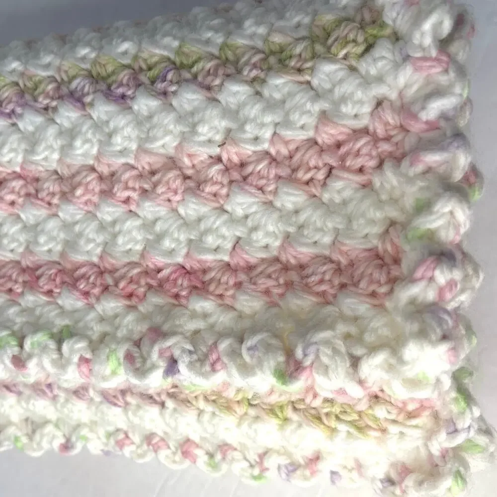 Hand Made Crocheted Baby Blanket 27”x23”